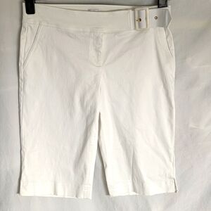 Cache` white cotton spandex Bermuda shorts with attached belt sz 10